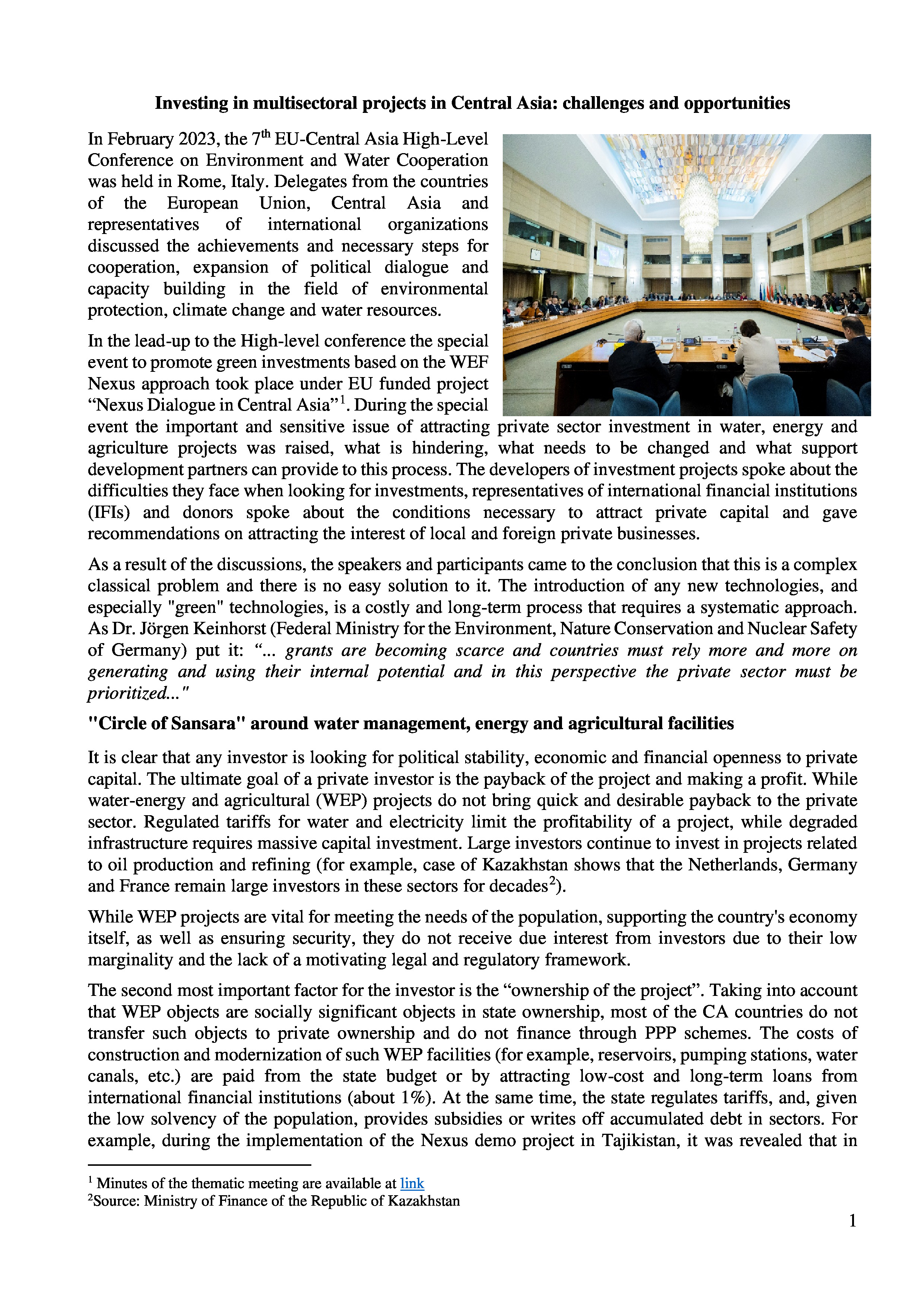 Article: Investing in multisectoral projects in Central Asia: challenges and opportunities 2023 | A.Kushanova, L.Kiktenko